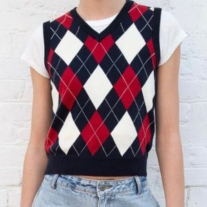 Brandy Melville John Galt Red, Navy and Cream Argyle Vest